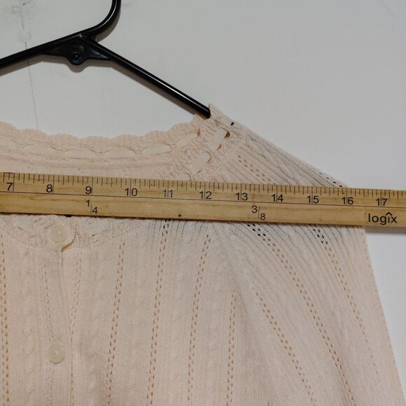 Lands End peachy cable knit cardigan with satin trim size S - Picture 9 of 9